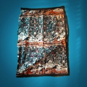 Vintage 90s Upcycled Bold Biker Skulls Print Midi Pencil Skirt Size L